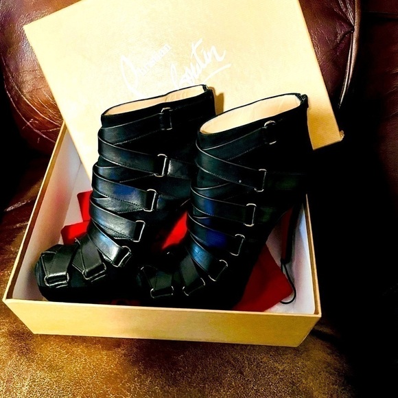 CHRISTIAN Louboutin Ni toi Ni Moi 120 kid leather strappy Booties EU35.5 - Picture 1 of 1